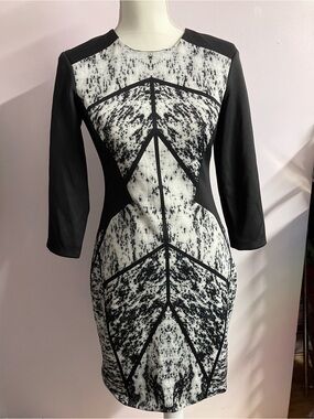London Times Women’s Geometric Print Sheath Dress, Size 4, Black/White